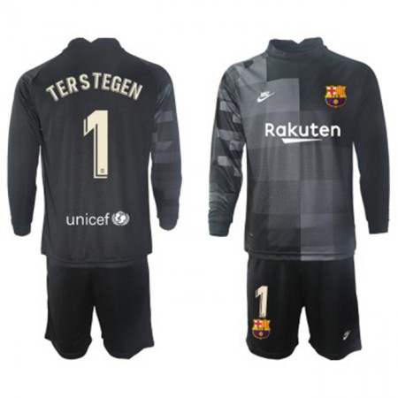 Fotbalový Dres FC Barcelona Brankářské Ter Stegen 1 Dětské Venkovní 2021/22 Dlouhý Rukáv